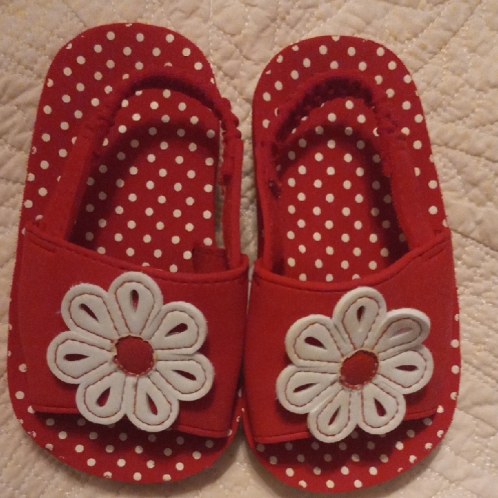 Red Polka Dot Kids Shoes with Flower Design